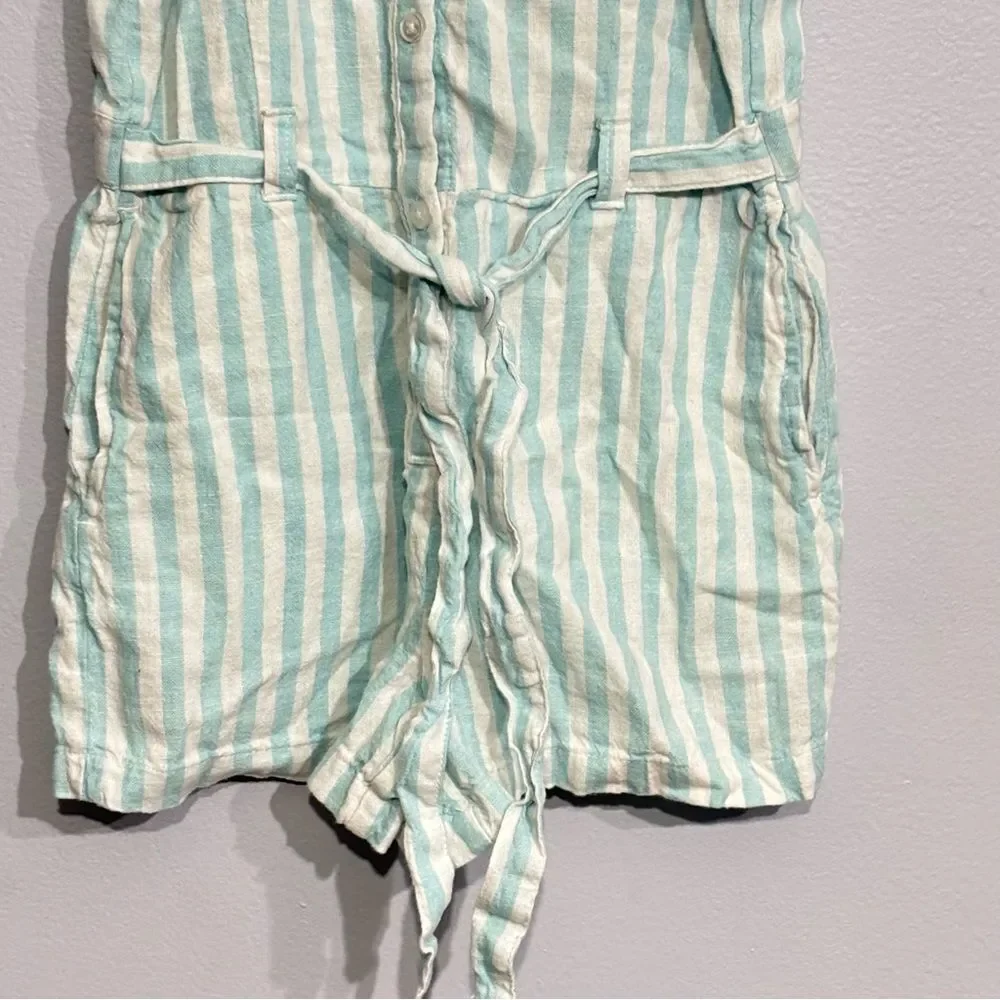 Old Navy | Girls Linen Striped Blue White Button Down Romper Jumpsuit Size L